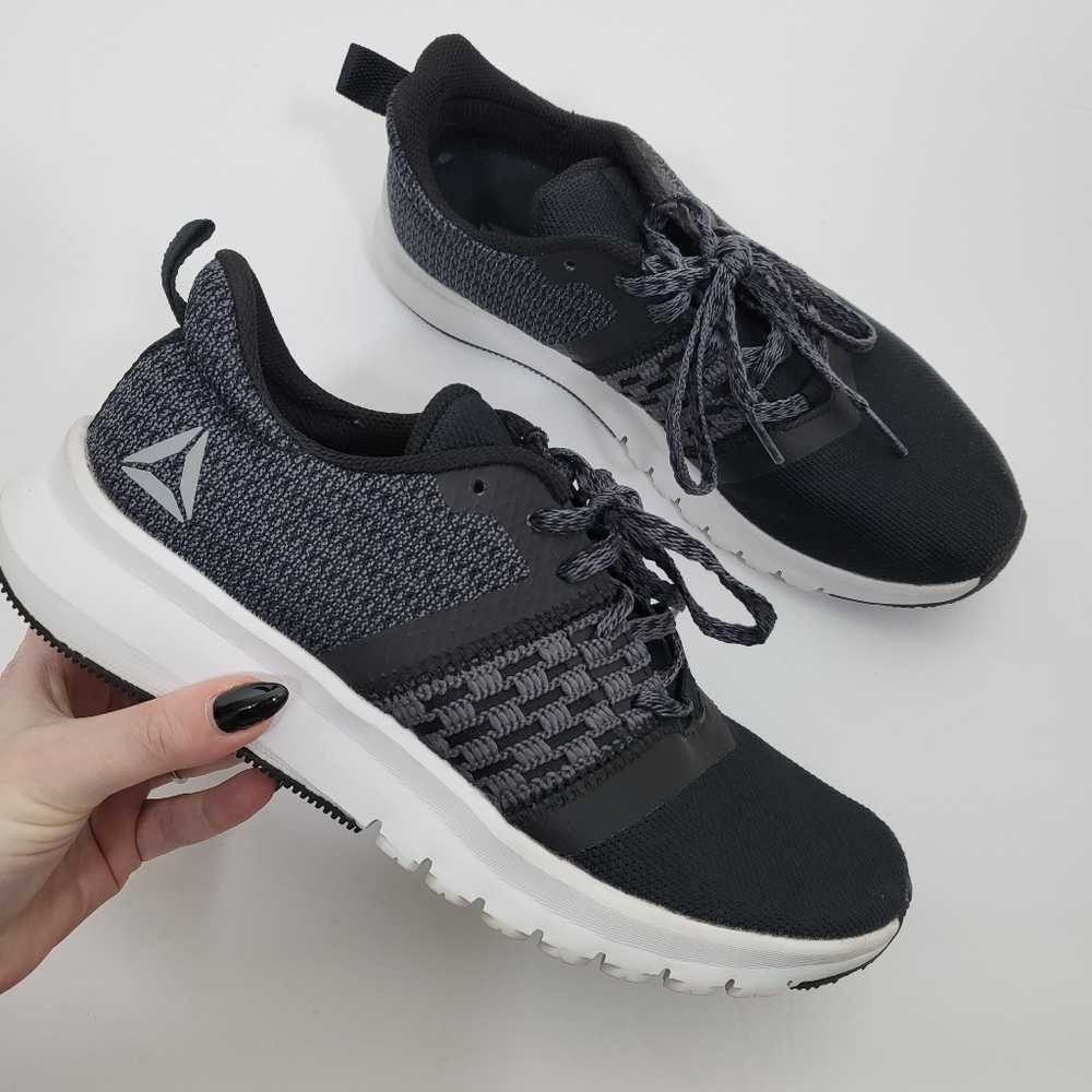 Reebok Black Gray Print Lite Rush Athletic Running Shoe 7.5